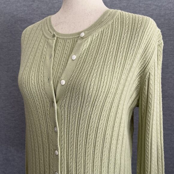 Foxcroft Cardigan Sweater Twin Set Size M Supima Cotton Pointelle Cable Knit - Picture 4 of 16